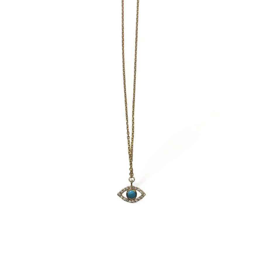 Vernus | Shiny Mati Necklace | Turquoise &amp; White Cz | Gold Plated 925 Silver