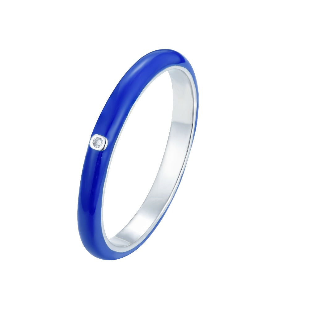 Salacia | Kefalonia Ring | 925 Silver | White CZ & Treasure Blue Enamel | White Rhodium Plated