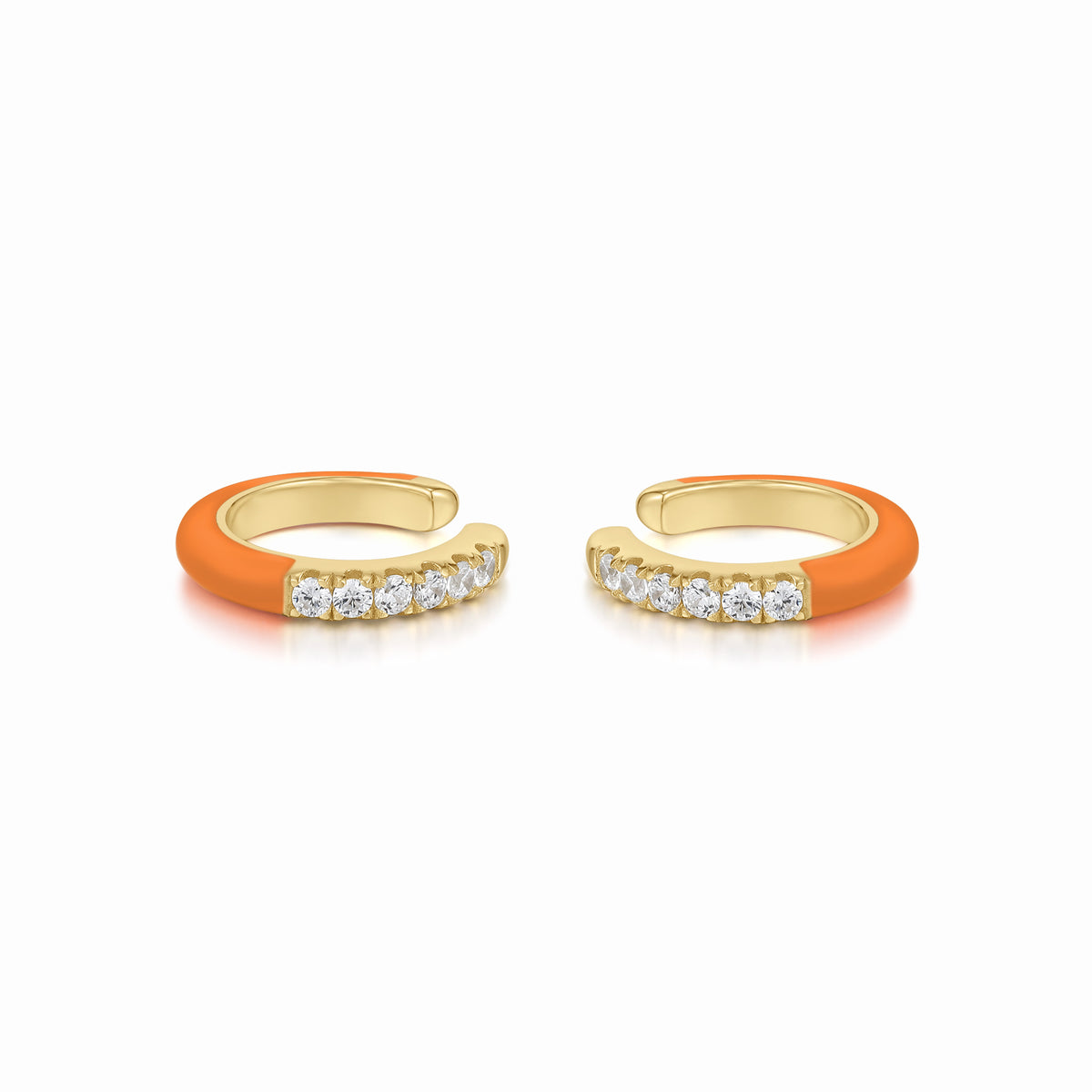 Cardea | Morel Single Earcuff | 925 Silver | Orange Enamel &amp; White CZ | 14K Gold Plated