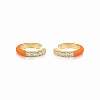 Cardea | Morel Single Earcuff | 925 Silver | Orange Enamel & White CZ | 14K Gold Plated
