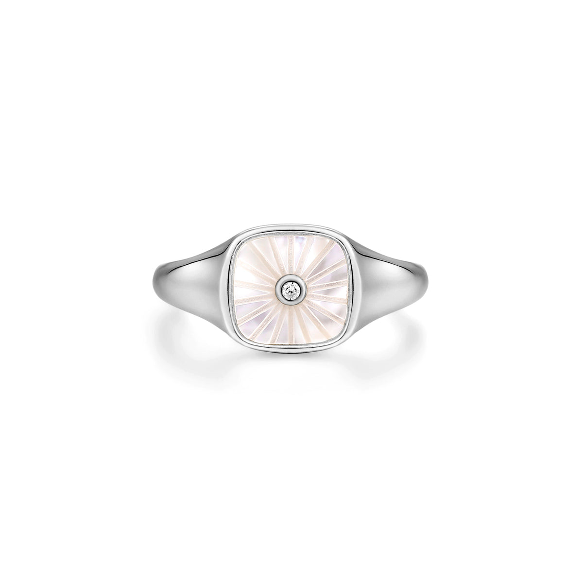 Mellonia | Mangosteen Ring | Mother of Pearl &amp; White CZ | White Rhodium Plated 925 Silver
