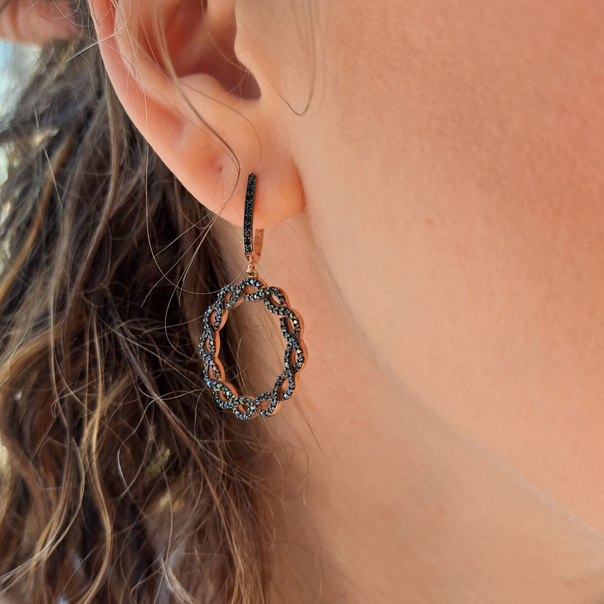 Vernus | Tada Earrings | Black CZ | Rose Gold Plated 925 Silver