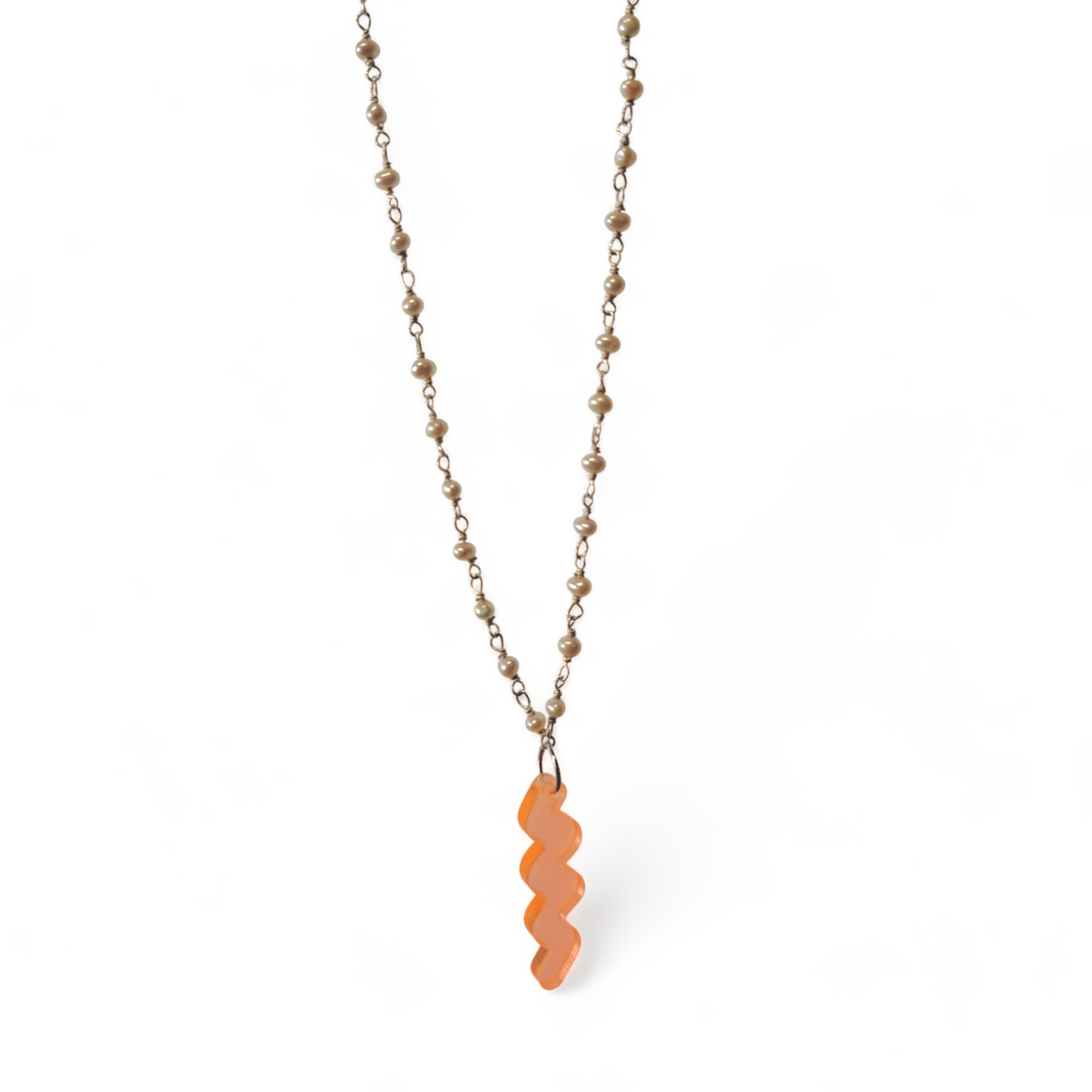 Signature | Cool Kids | Orange Wave Plexi Necklace | White Pearl | WRPS 925