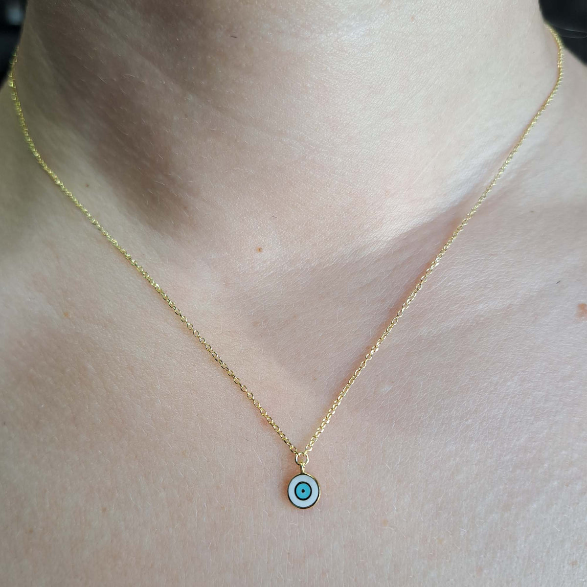Vernus | Tiny Mati Necklace | Turquoise &amp; White Enamel | GPS 925
