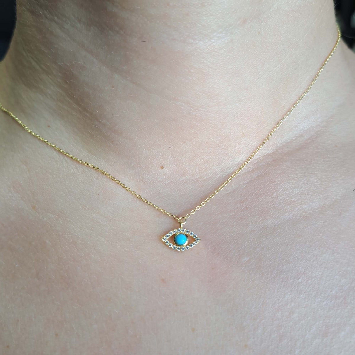 Vernus | Shiny Mati Necklace | Turquoise &amp; White Cz | Gold Plated 925 Silver