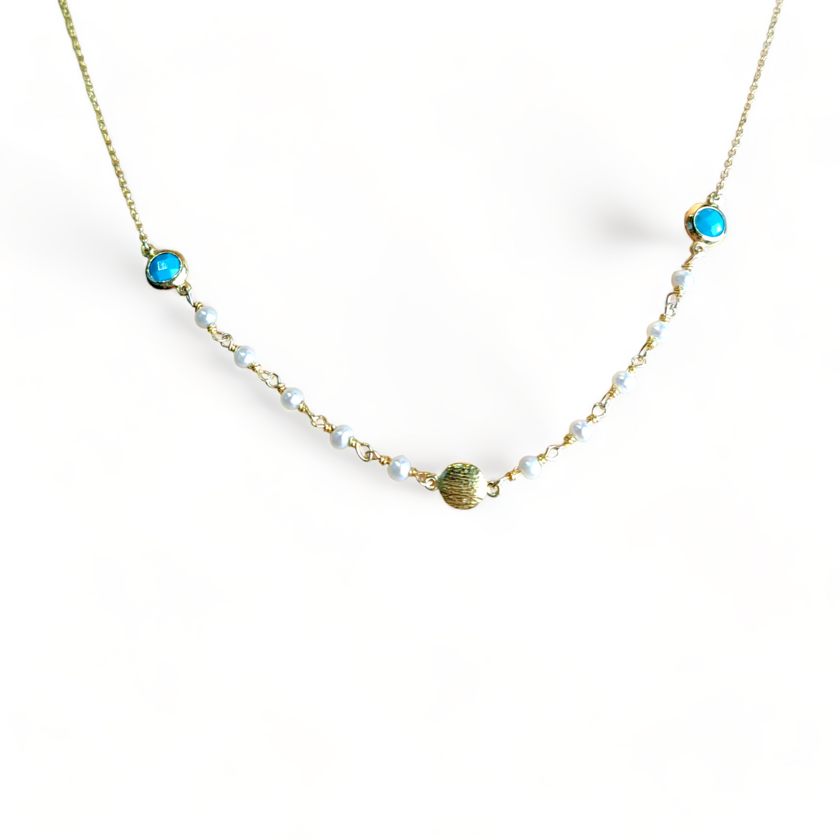 Vernus | Capri Necklace | Pearl &amp; Turrquoise Cz | GPS 925