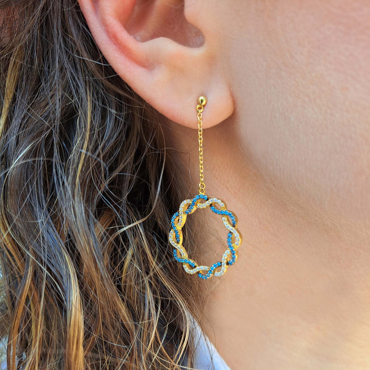 Vernus | Wakada Earrings | White &amp; Blue CZ | Gold Plating 925 Silver
