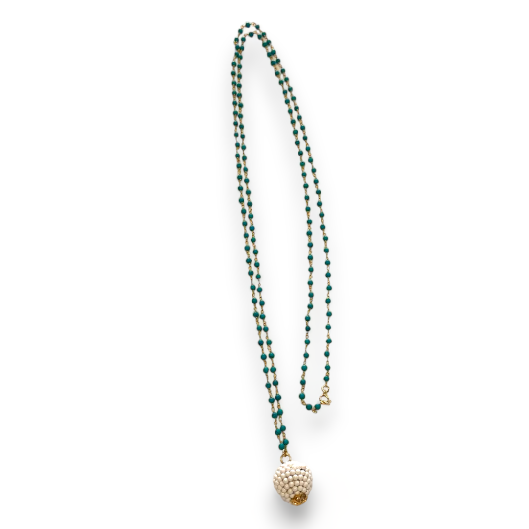 Argentum Drop Necklace -  Green Turquoise &amp; White Coral - Gold Plating 925 Silver