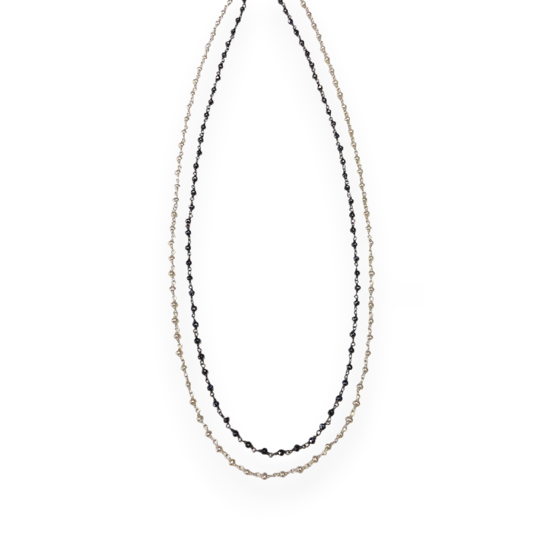 Argentum Dimidium Long Necklace - Hematite &amp; White Pearl - White &amp; Black Plating 925 Silver