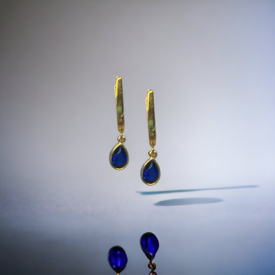 Vernus | Tear Earrings | Blue Cz | Gold Plated 925 Silver