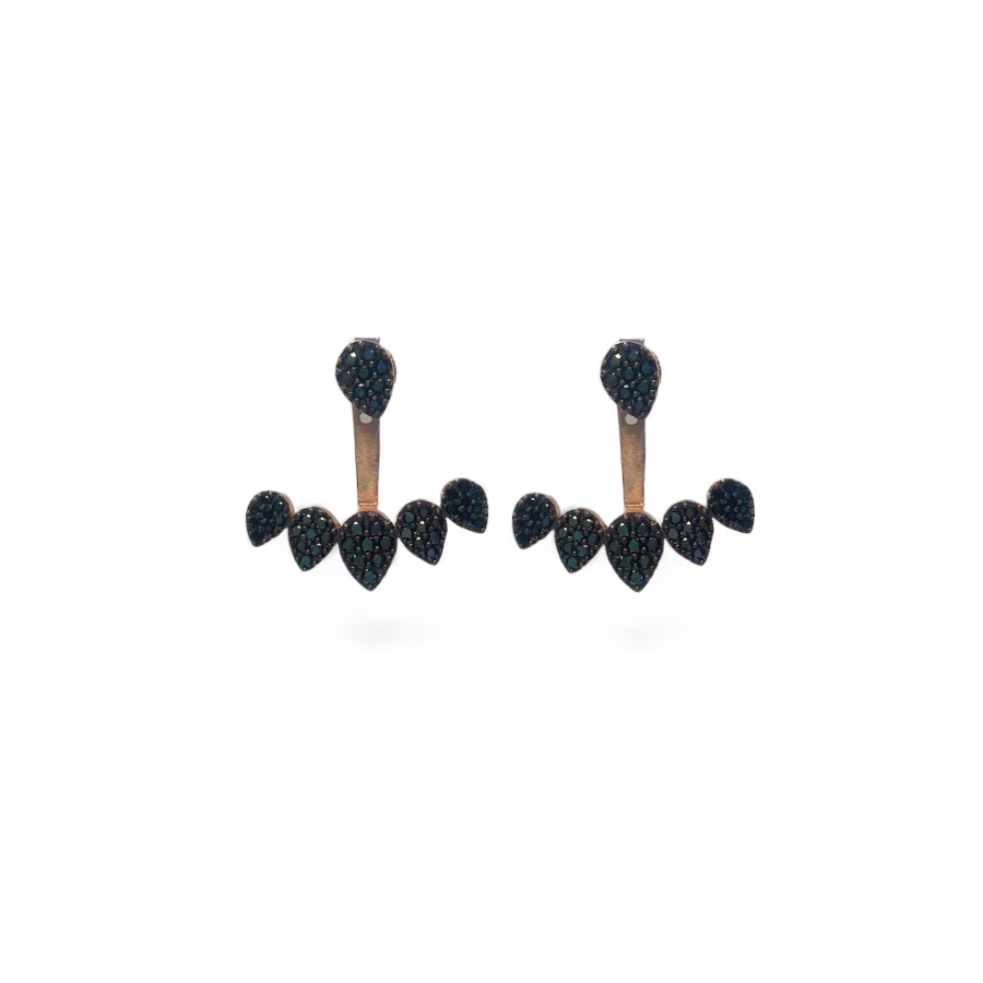 Vernus | Front Back 5 Tears Earrings | Black Cz | Rose Gold Plated 925 Silver