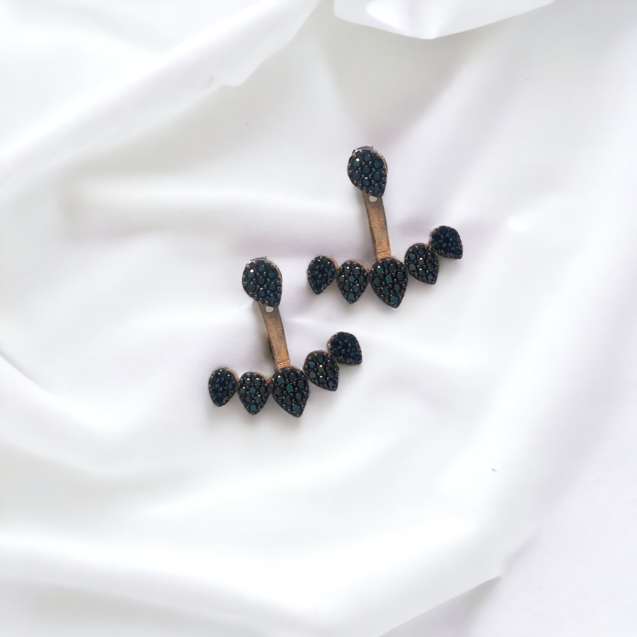 Vernus | Front Back 5 Tears Earrings | Black Cz | Rose Gold Plated 925 Silver
