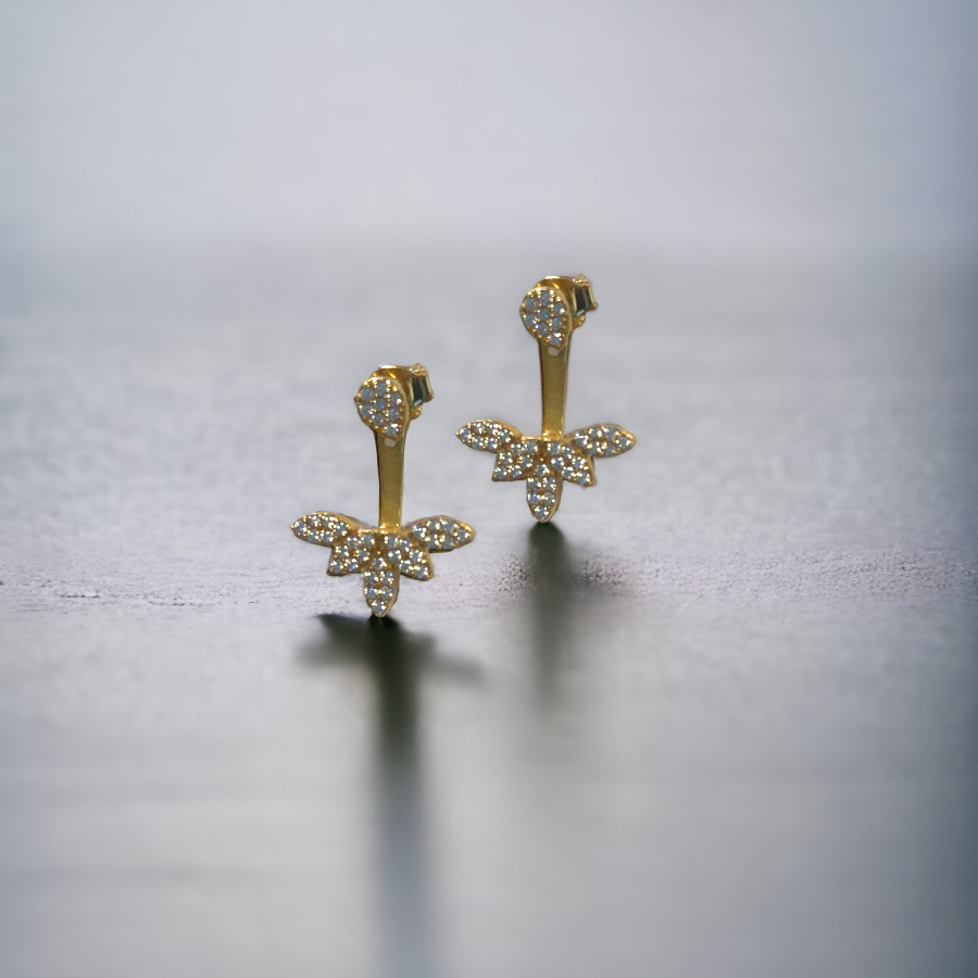 Vernus | Front Back Marihuana Earrings | White Cz | Gold Plated 925 Silver
