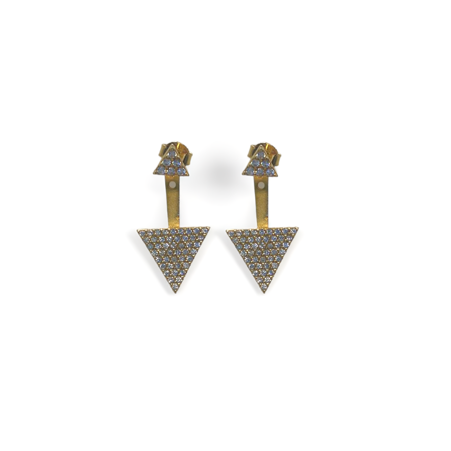 Vernus | Front Back Triangle Earrings | White Cz | Gold Plated 925 Silver