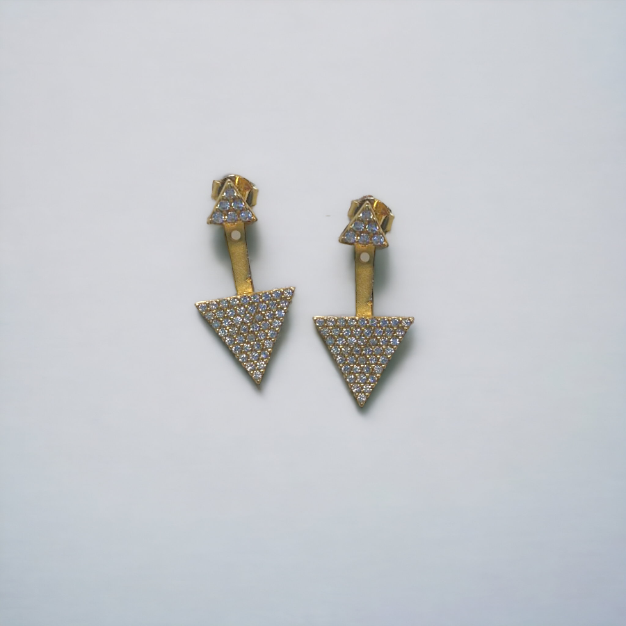 Vernus | Front Back Triangle Earrings | White Cz | Gold Plated 925 Silver