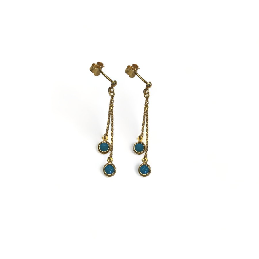 Vernus | Double Drop Earrings | Turquoise Cz | Gold Plated 925 Silkver