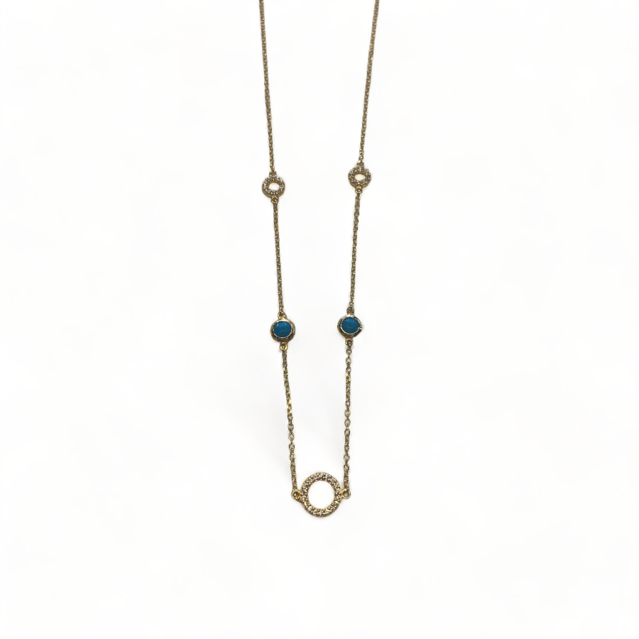 Vernus | Ponza Necklace | Turquoise Cz &amp; White Cz | Gold Plated 925 Silver