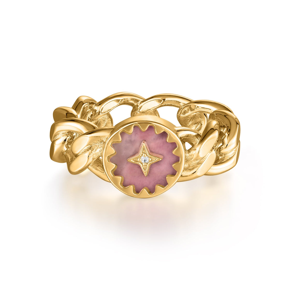 Lucina | Breadfruit Ring | Rose Quartz / White CZ | 14K Gold Plated Brass