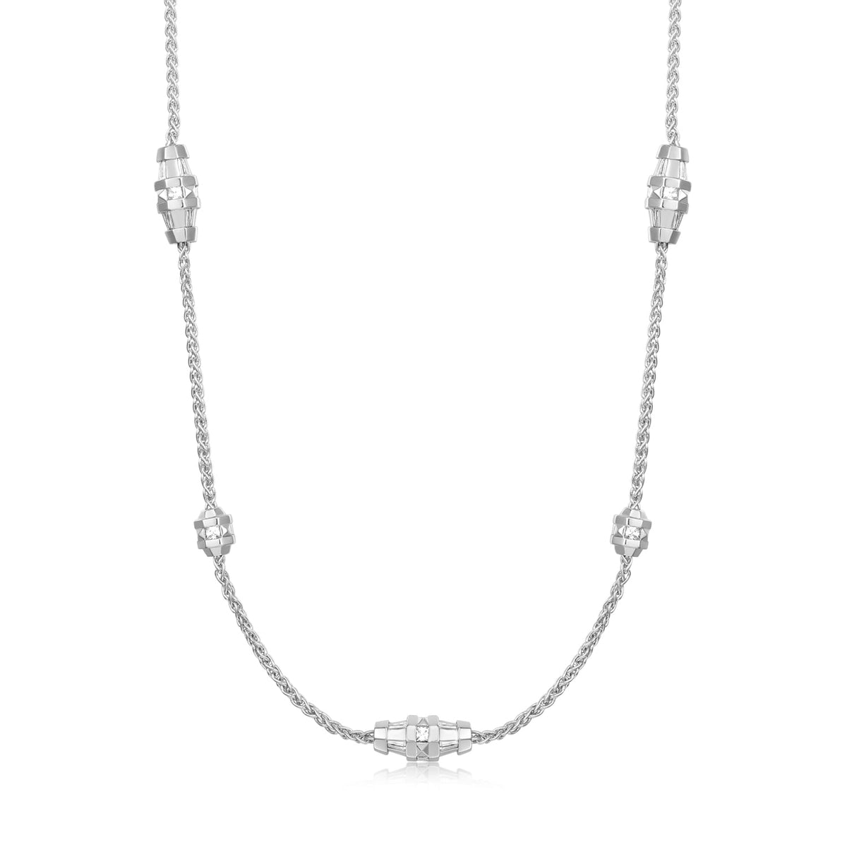 Lucina | Chico Necklace | White CZ | Rhodium Plated Brass