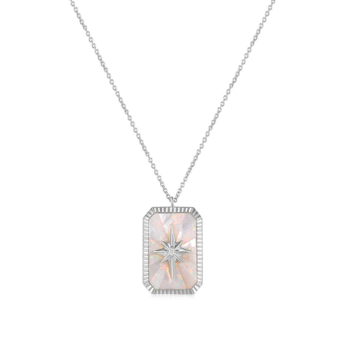 Lucina | Grewia Necklace | White CZ / Opal / White Mother of Pearl | Rhodium Plated Brass