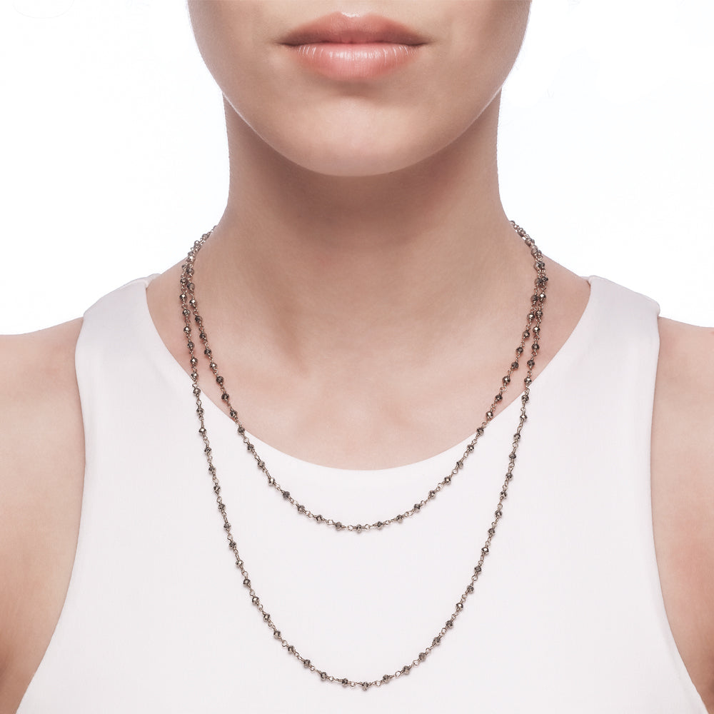 Argentum Long Necklace - Pyrite - Rose Gold Plated Silver