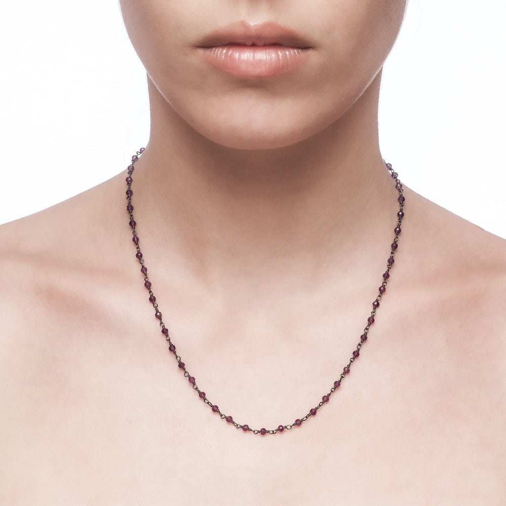 Argentum Short Necklace - Amethyst - Black Rhodium Plated Silver