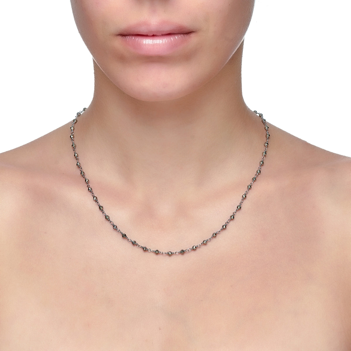 Argentum - Short Necklace - Pyrite - White Rhodium Plated Silver