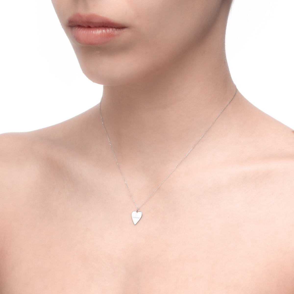 Abundantia | &quot;mama&quot; Heart Pendant | 14K White Gold