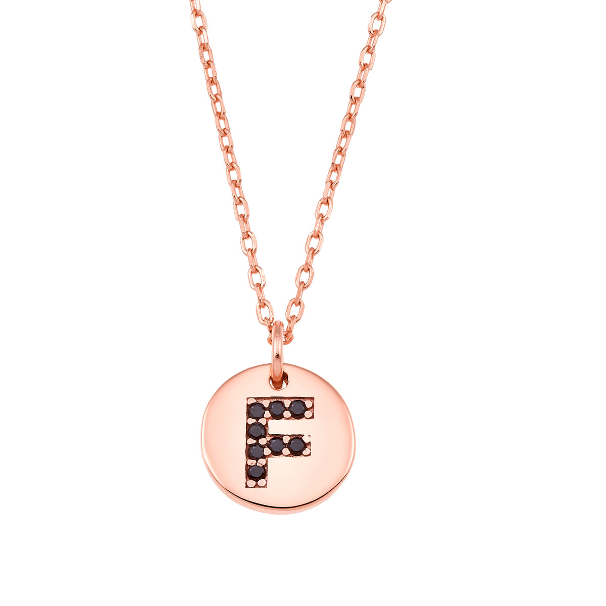 Magna | F Letter Necklace | Black CZ | Rose Gold Plated 925 Silver