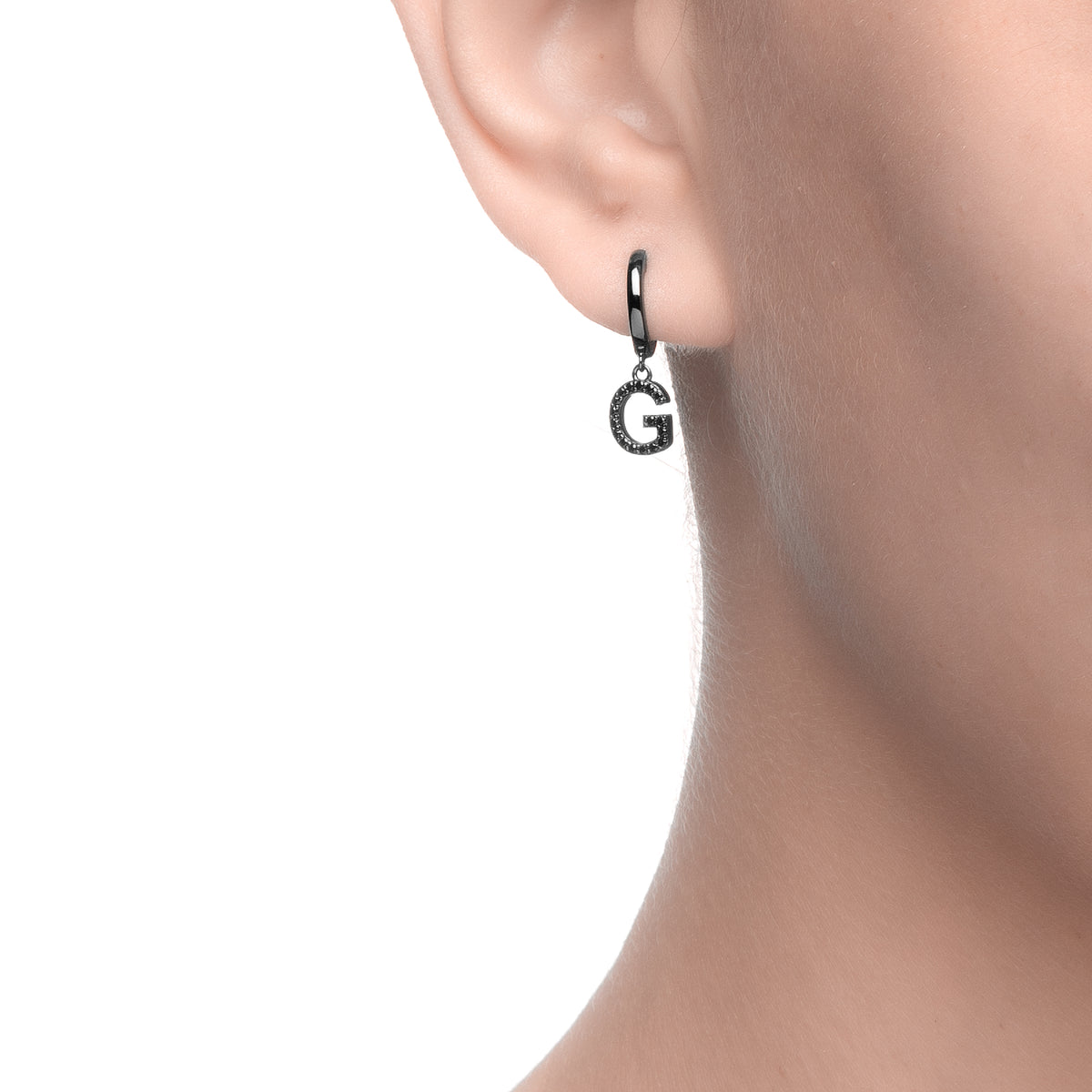 Magna | G Letter Single Earring | Black CZ | Black Rhodium Plated 925 Silver