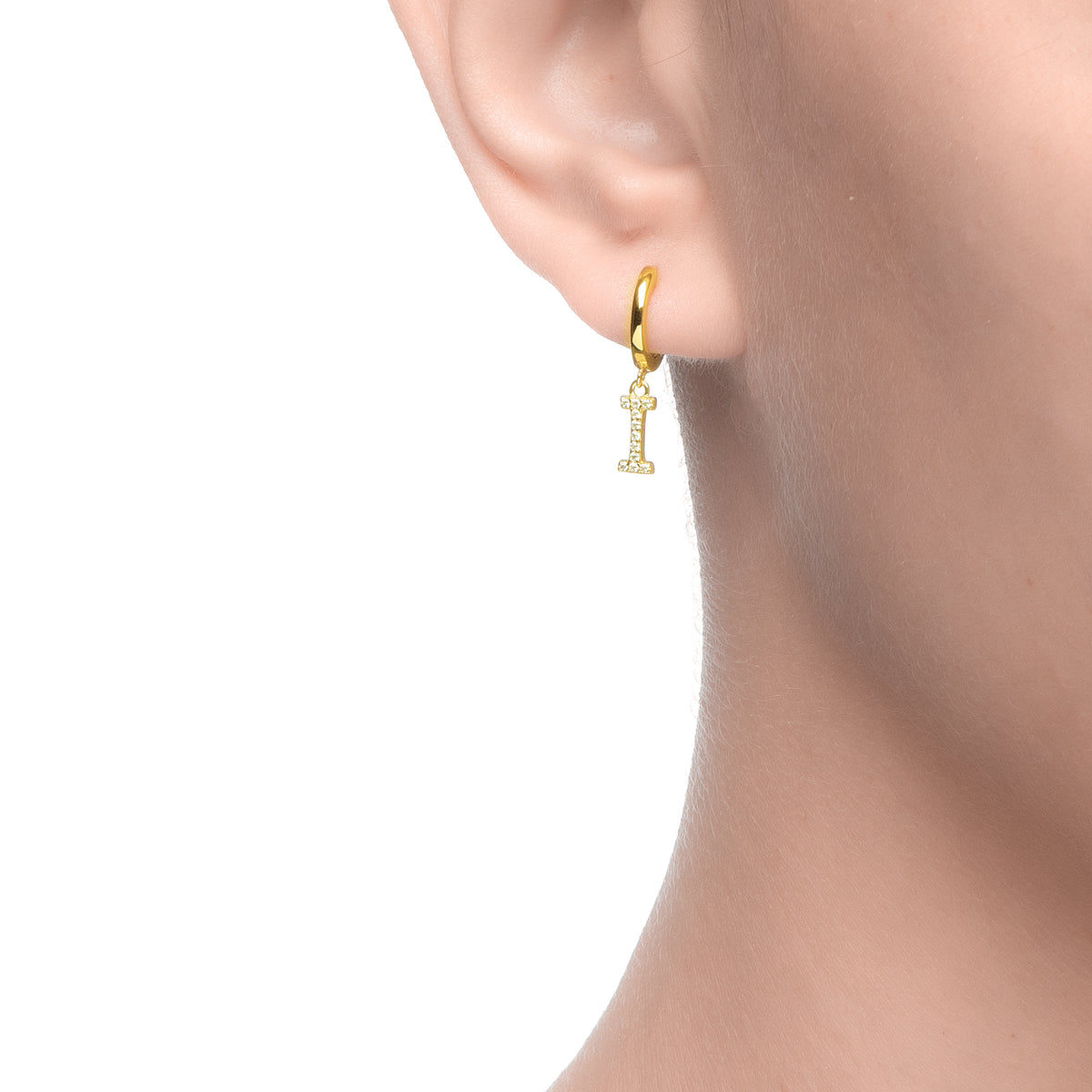 Magna | I Letter Single Earring | White CZ | 18K Gold Plated 925 Silver