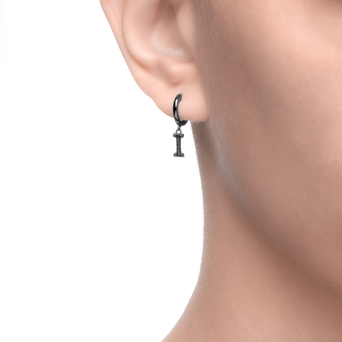 Magna | I Letter Single Earring | Black CZ | Black Rhodium Plated 925 Silver