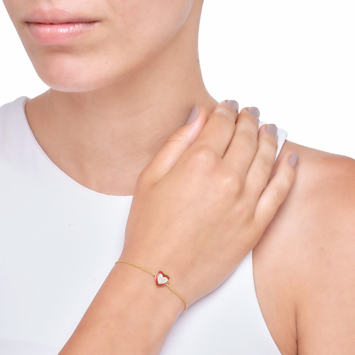 Levana | Merope Bracelet | Fiery Red Enamel | Mother of Pearl | 925 Silver | 14K Gold Plated