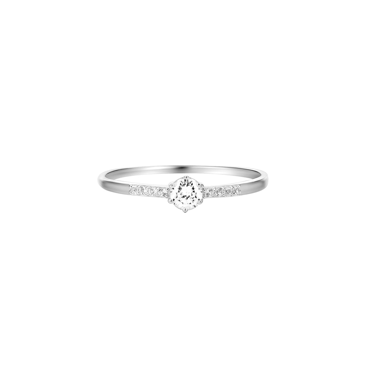 Abundantia | Kensington Ring | White Sapphire (Rose Cut) &amp; White Topaz | 14K White Gold