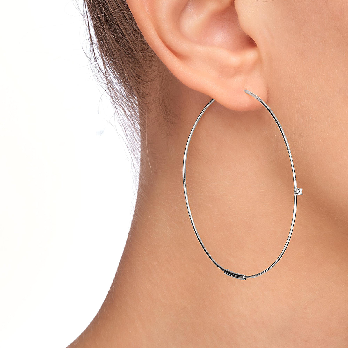 Poena | Choqa Earring | White CZ | White Rhodium Plated Steel Filled 925 Silver