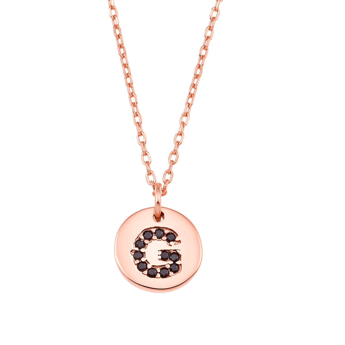 Magna | G Letter Necklace | Black CZ | Rose Gold Plated 925 Silver