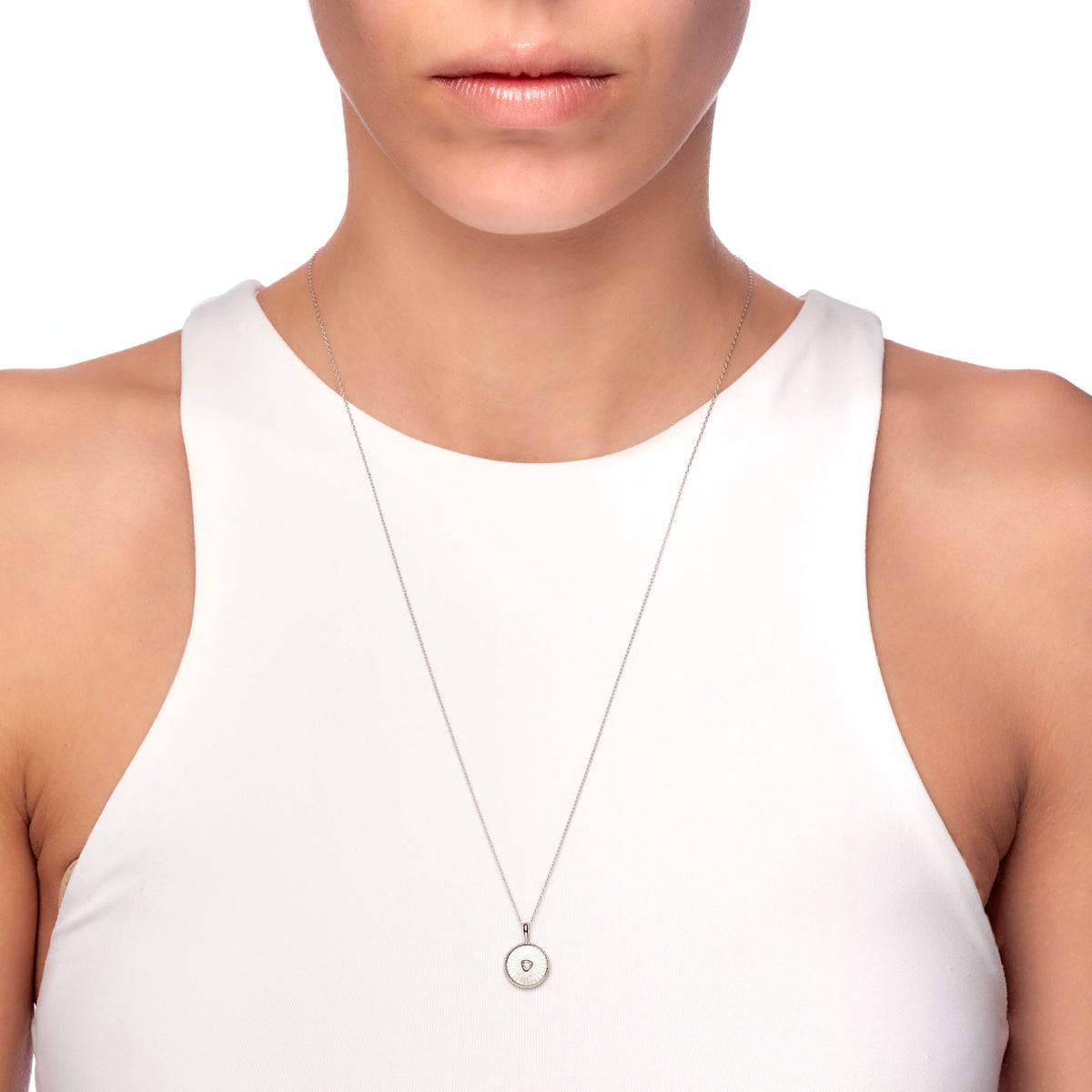 Mellonia | Lakoocha Necklace | Mother of Pearl &amp; White CZ | White Rhodium Plated 925 Silver