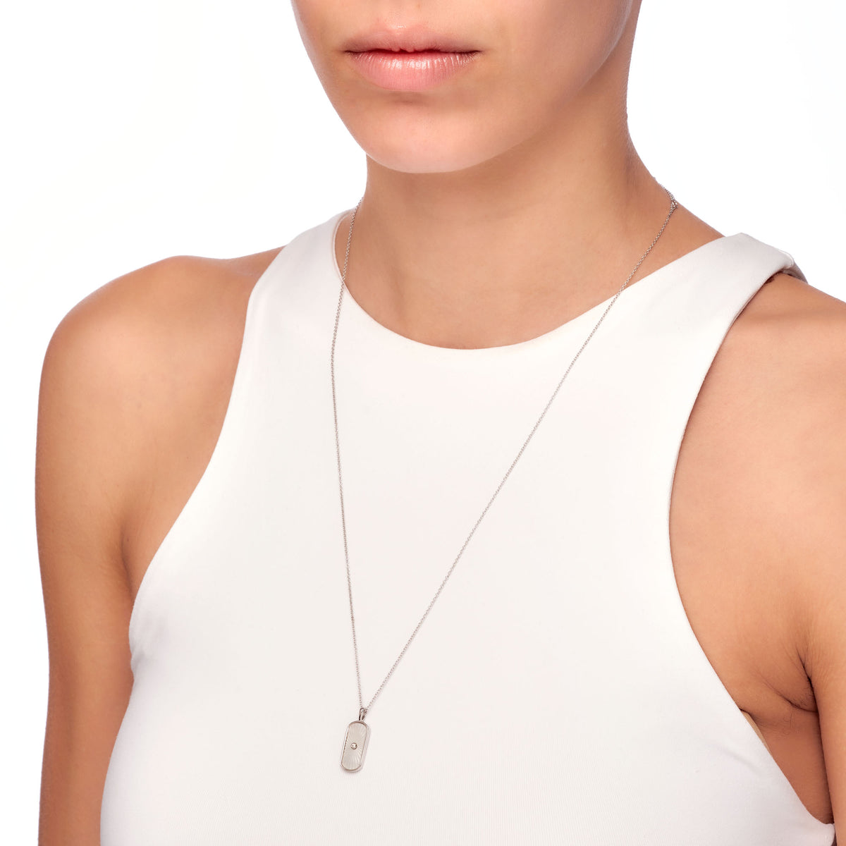 Mellonia | Lebbeck Necklace | Mother of Pearl &amp; White CZ | White Rhodium Plated 925 Silver