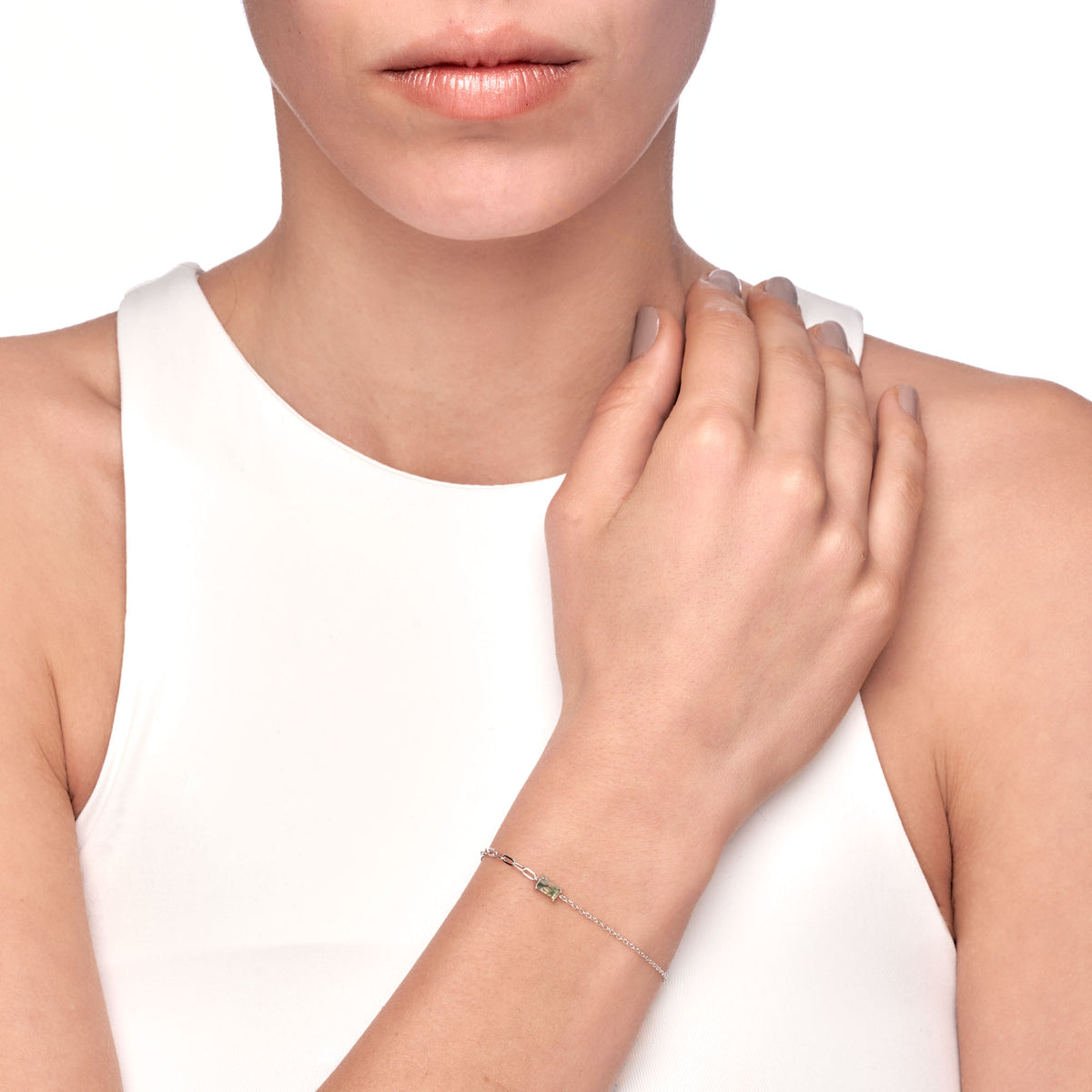Mellonia | Tala Bracelet | Aquatic Agate | White Rhodium Plated 925 Silver