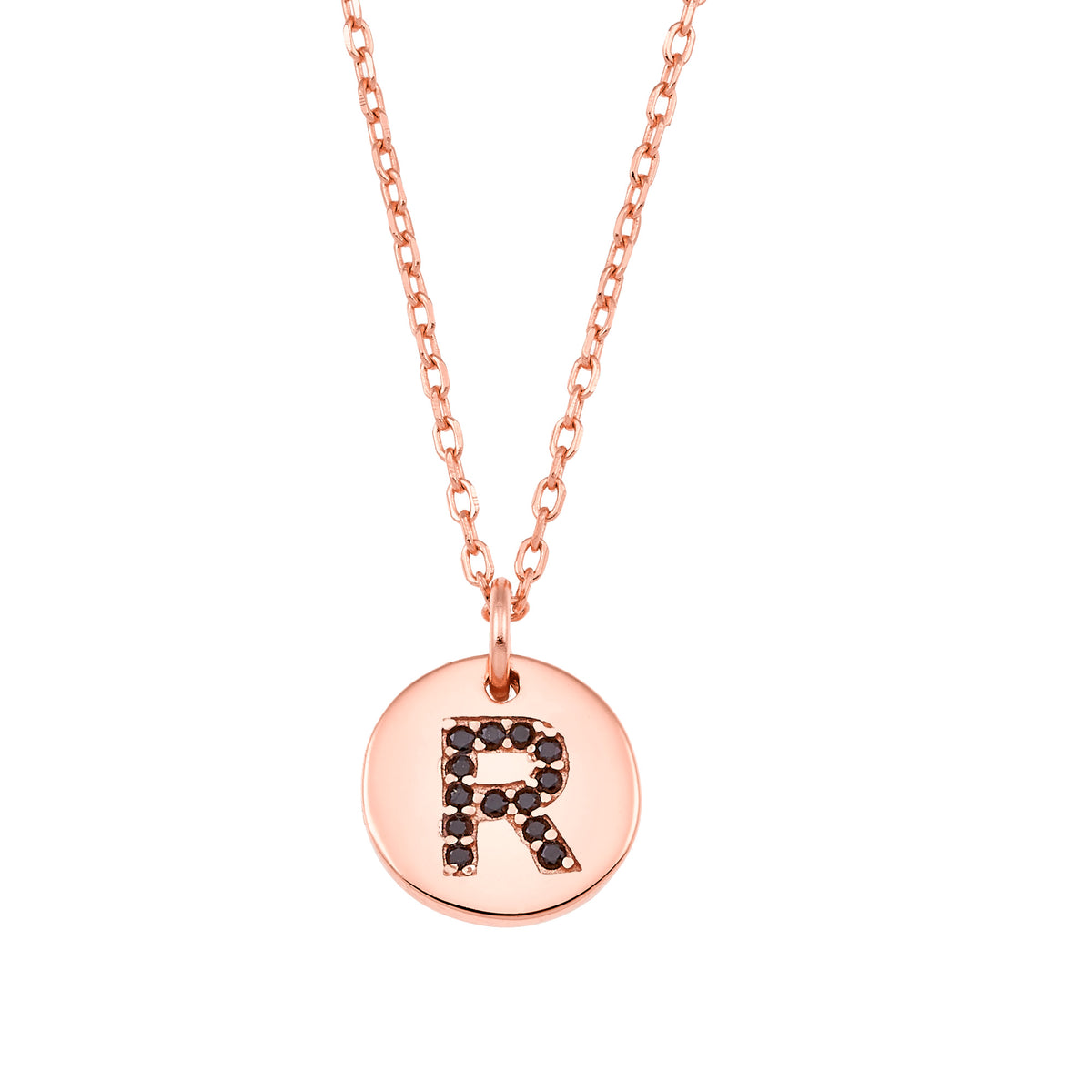 Magna | R Letter Necklace | Black CZ | Rose Gold Plated 925 Silver