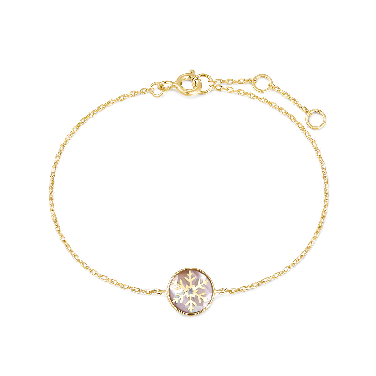 Mellonia | Oak Bracelet | Pink Saltwater Shell, White CZ and Glass | Gold Plated 925 Silver