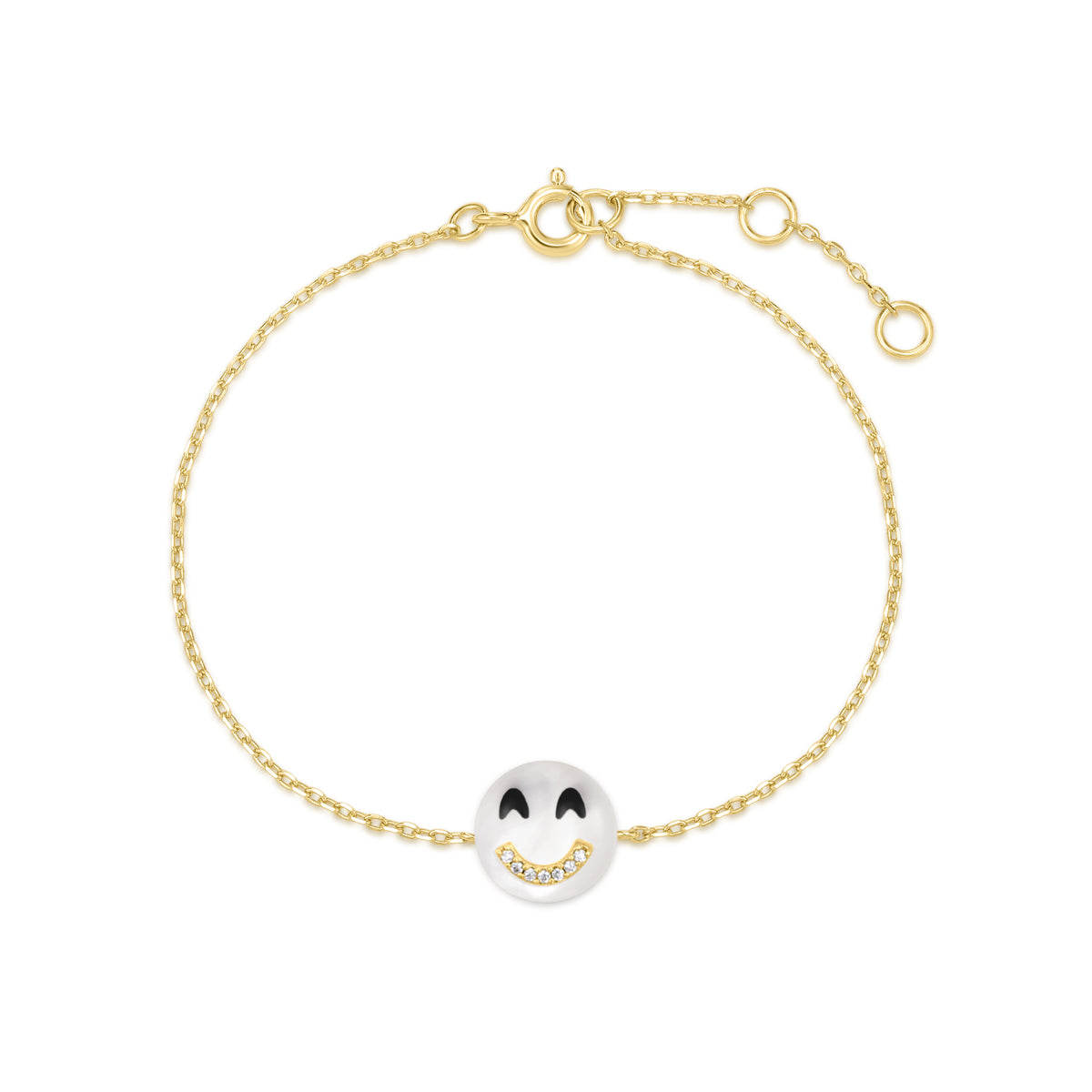 Happy Kids | LOL Bracelet | White CZ &amp; White Mother of Pearl | 14K Gold Plated 925 Silver