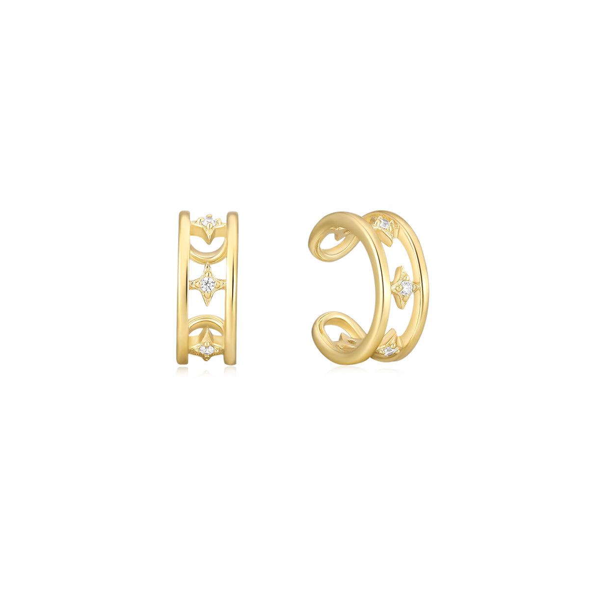 Mellonia | Moringa Earcuffs | White CZ | Gold Plated 925 Silver