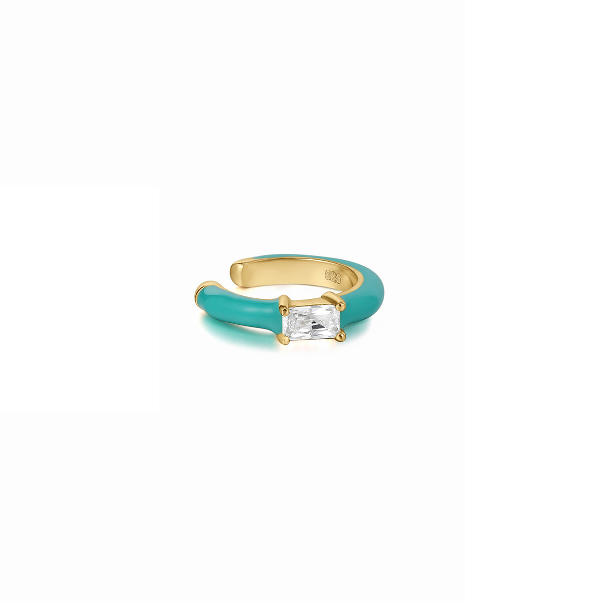 Levana | Maia Earclip | Atlantis Cyan Enamel | White CZ | 925 Silver | 14K Gold Plated