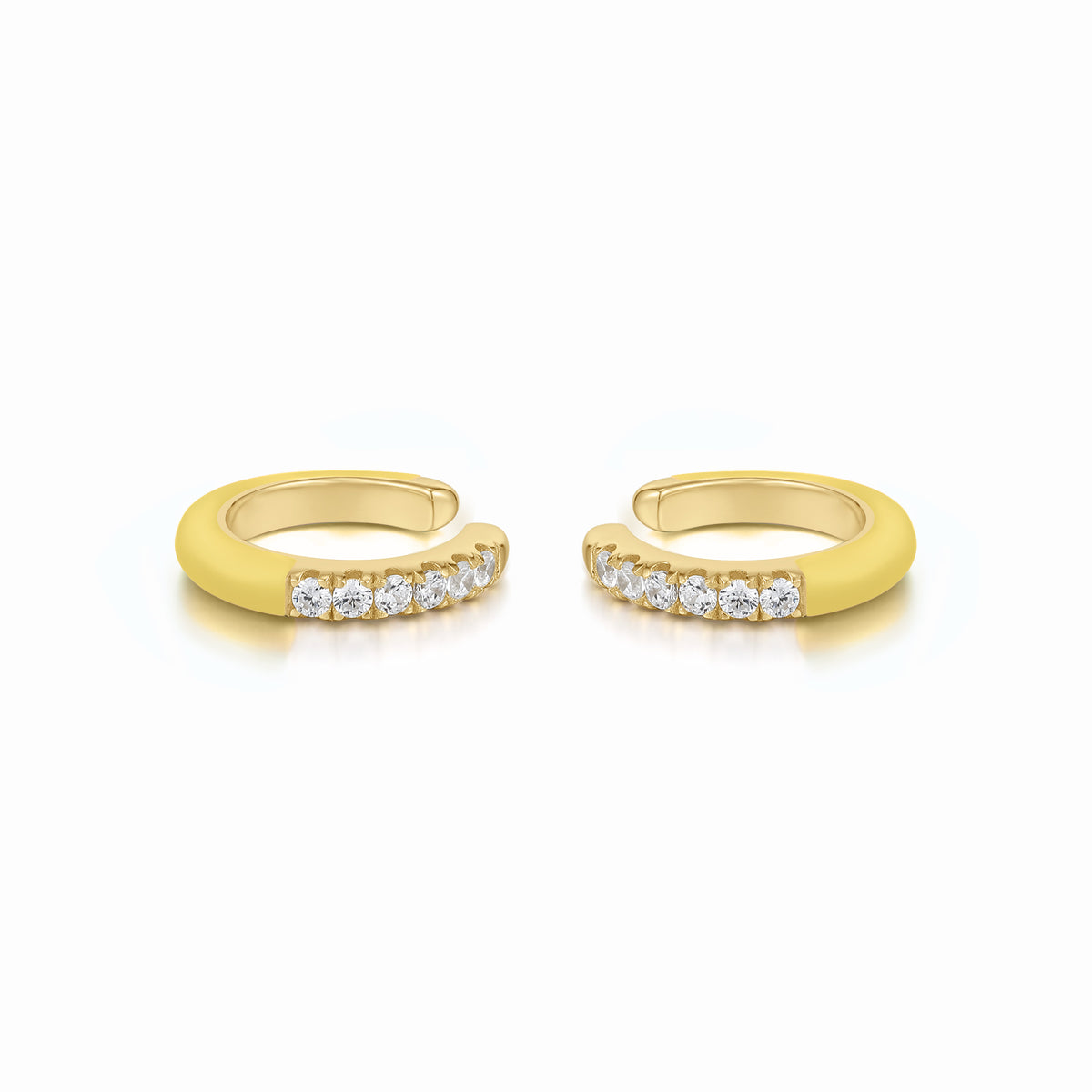 Cardea | Morel Single Earcuff | 925 Silver | Yellow Enamel &amp; White CZ | 14K Gold Plated