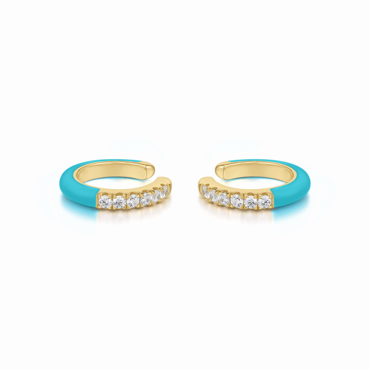 Cardea | Morel Single Earcuff | 925 Silver | Turquoise Enamel &amp; White CZ | 14K Gold Plated