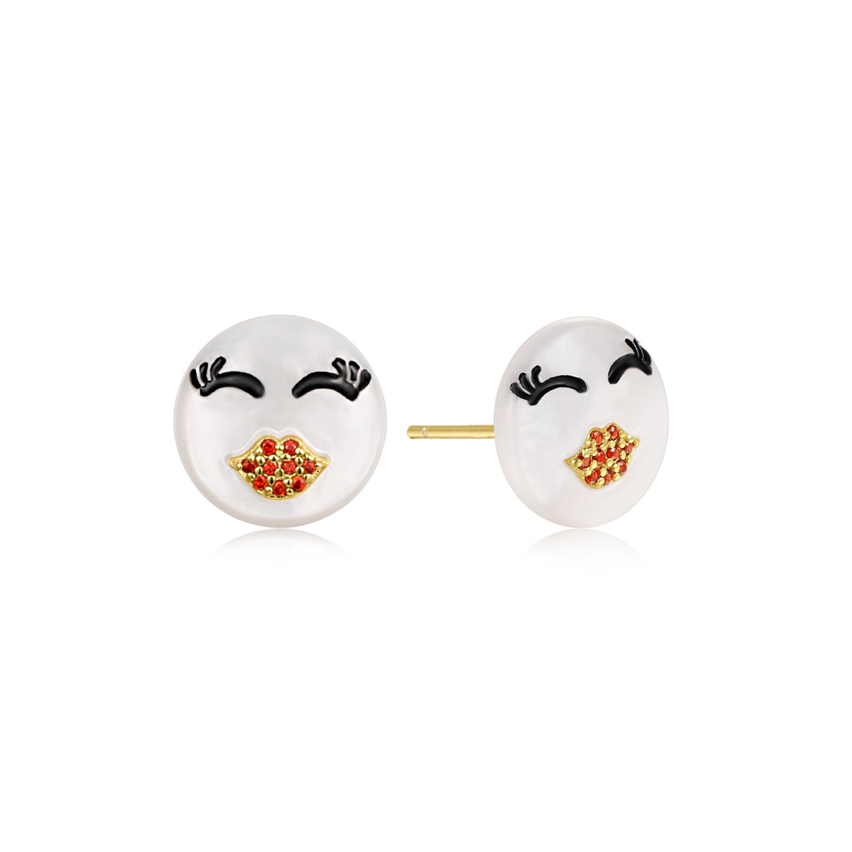 Happy Kids | Kiss Single Stud | Garnet CZ &amp; White Mother of Pearl | 14K Gold Plated 925 Silver