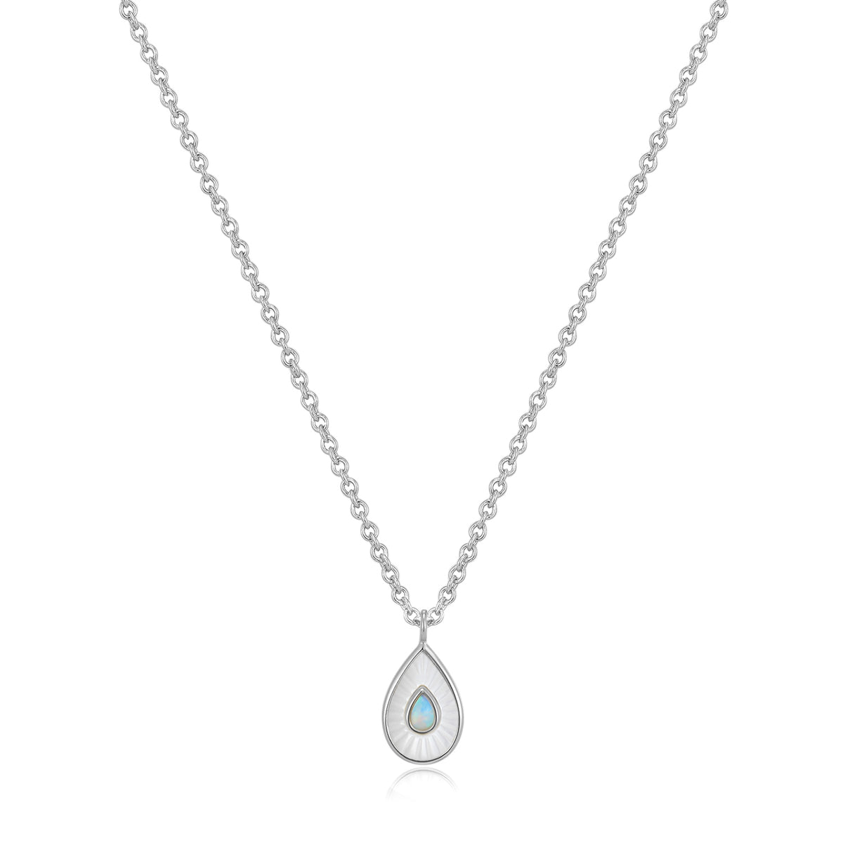 Mellonia | Laurel Necklace | Mother of Pearl &amp; Opal | White Rhodium Plated 925 Silver
