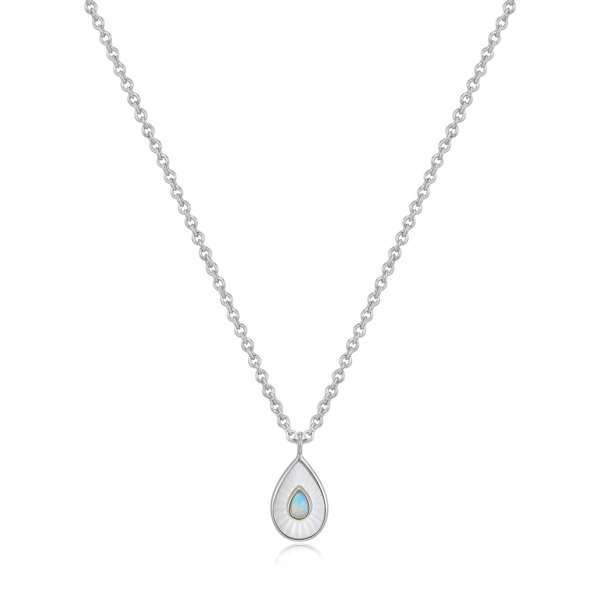 Mellonia | Laurel Necklace | Mother of Pearl &amp; Opal | White Rhodium Plated 925 Silver