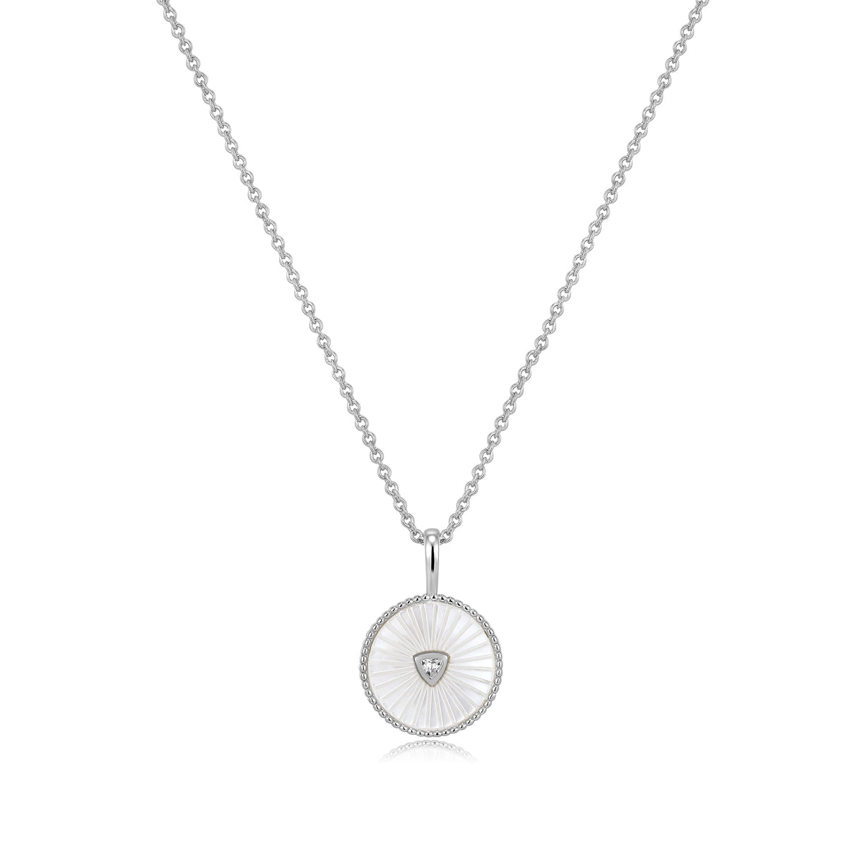 Mellonia | Lakoocha Necklace | Mother of Pearl &amp; White CZ | White Rhodium Plated 925 Silver